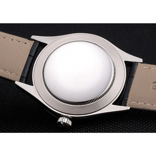 Swiss Rolex Cellini White Dial Stainless Steel Case Black Leather Strap