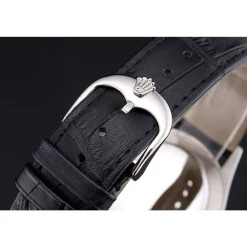 Swiss Rolex Cellini White Dial Stainless Steel Case Black Leather Strap
