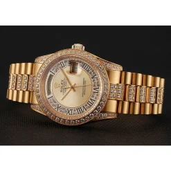 Swiss Rolex Day-Date Diamond Pave Gold Dial Gold Diamond Bracelet 1453954