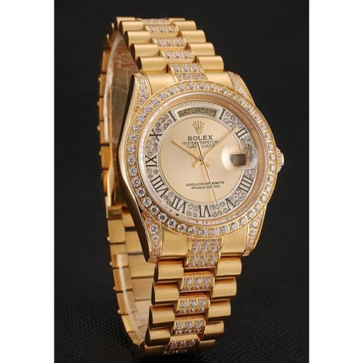 Swiss Rolex Day-Date Diamond Pave Gold Dial Gold Diamond Bracelet 1453954