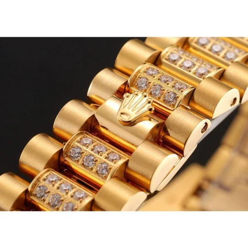 Swiss Rolex Day-Date Diamond Pave Gold Dial Gold Diamond Bracelet 1453954