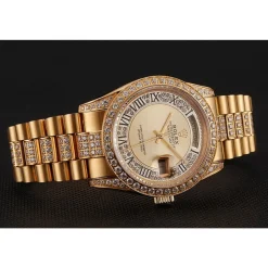 Swiss Rolex Day-Date Diamond Pave Gold Dial Gold Diamond Bracelet 1453954