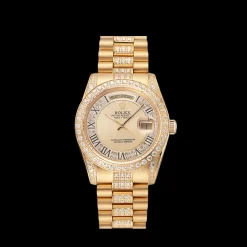 Swiss Rolex Day-Date Diamond Pave Gold Dial Gold Diamond Bracelet 1453954