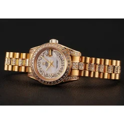 Swiss Rolex DayJust Diamond Pave White Dial Gold Diamond Bracelet 1453957