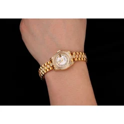 Swiss Rolex DayJust Diamond Pave White Dial Gold Diamond Bracelet 1453957