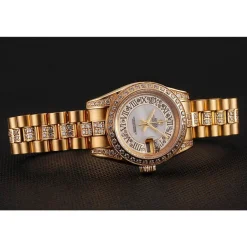Swiss Rolex DayJust Diamond Pave White Dial Gold Diamond Bracelet 1453957