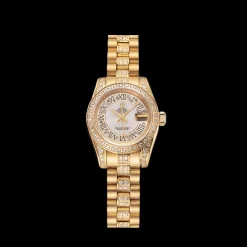 Swiss Rolex DayJust Diamond Pave White Dial Gold Diamond Bracelet 1453957