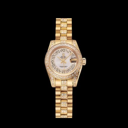 Swiss Rolex DayJust Diamond Pave White Dial Gold Diamond Bracelet 1453957