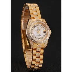 Swiss Rolex DayJust Diamond Pave White Dial Gold Diamond Bracelet 1453957