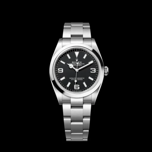 Swiss Rolex Explorer Stainless Steel Bezel Black Dial 42002