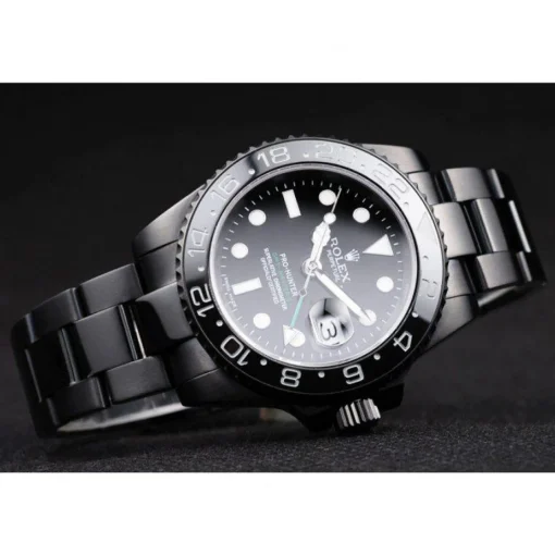 Swiss Rolex GMT Master II Pro-Hunter Black Steel Strap Black Dial