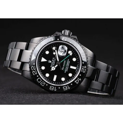 Swiss Rolex GMT Master II Pro-Hunter Black Steel Strap Black Dial