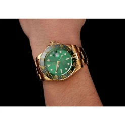 Swiss Rolex GMT Master II Green Dial And Bezel Gold Case And Bracelet 1453750