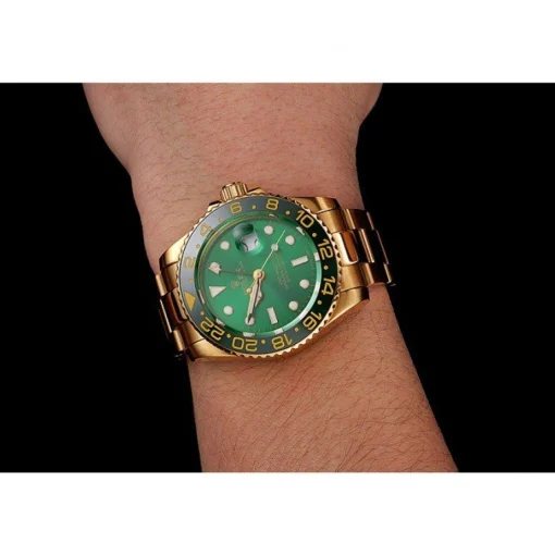 Swiss Rolex GMT Master II Green Dial And Bezel Gold Case And Bracelet 1453750