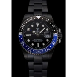 Swiss Rolex GMT Master II Black Dial Blue And Black Bezel Black PVD Case And Bracelet PR18239