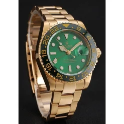 Swiss Rolex GMT Master II Green Dial And Bezel Gold Case And Bracelet 1453750