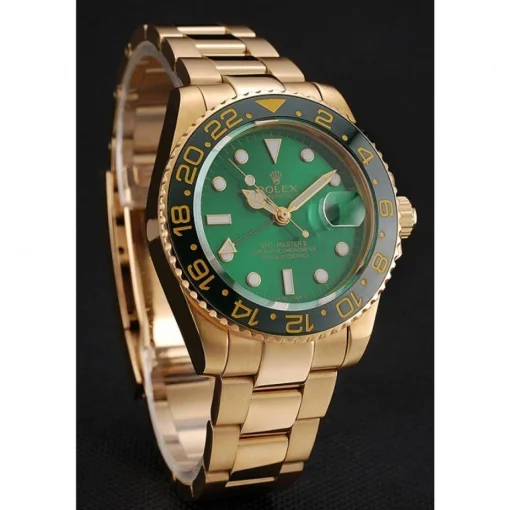 Swiss Rolex GMT Master II Green Dial And Bezel Gold Case And Bracelet 1453750