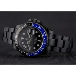 Swiss Rolex GMT Master II Black Dial Blue And Black Bezel Black PVD Case And Bracelet PR18239