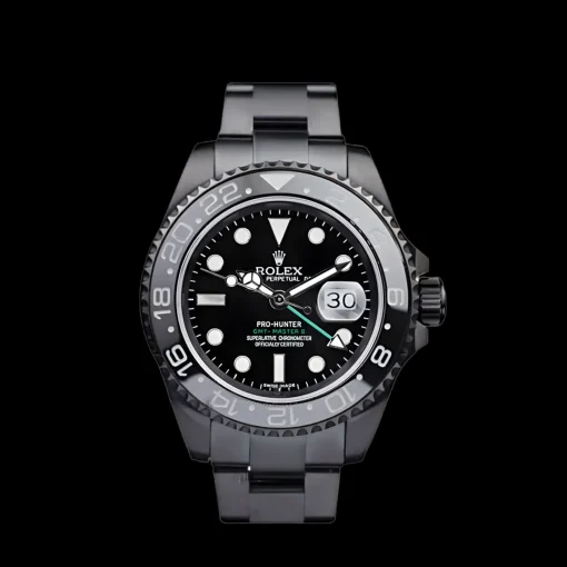 Swiss Rolex GMT Master II Pro-Hunter Black Steel Strap Black Dial