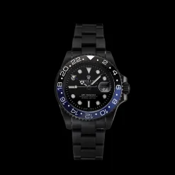 Swiss Rolex GMT Master II Black Dial Blue And Black Bezel Black PVD Case And Bracelet PR18239
