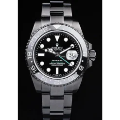 Swiss Rolex GMT Master II Pro-Hunter Black Steel Strap Black Dial