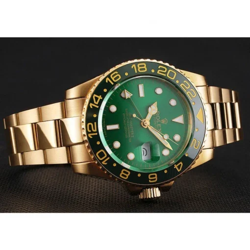 Swiss Rolex GMT Master II Green Dial And Bezel Gold Case And Bracelet 1453750