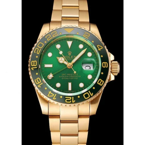 Swiss Rolex GMT Master II Green Dial And Bezel Gold Case And Bracelet 1453750