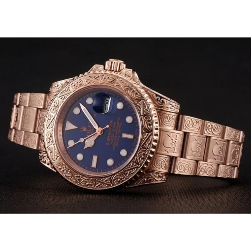 Swiss Rolex Submariner Skull Limited Edition Blue Dial Rose Gold Case And Bracelet 1454085