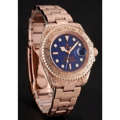 Swiss Rolex Submariner Skull Limited Edition Blue Dial Rose Gold Case And Bracelet 1454085